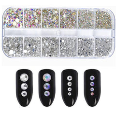 2400pcs Nail Art Rhinestones Kit Flatback Crystal AB With Storage Organizer