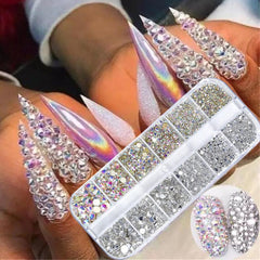 2400pcs Nail Art Rhinestones Kit Flatback Crystal AB With Storage Organizer