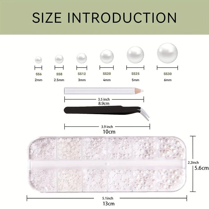 Flatback Pearl Nail Beads with Tweezers and Pencil for Nail Art