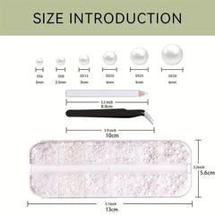 Flatback Pearl Nail Beads with Tweezers and Pencil for Nail Art