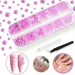 Flatback Pearl Nail Beads with Tweezers and Pencil for Nail Art