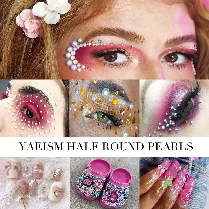 Flatback Pearl Nail Beads with Tweezers and Pencil for Nail Art