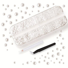 Flatback Pearl Nail Beads with Tweezers and Pencil for Nail Art