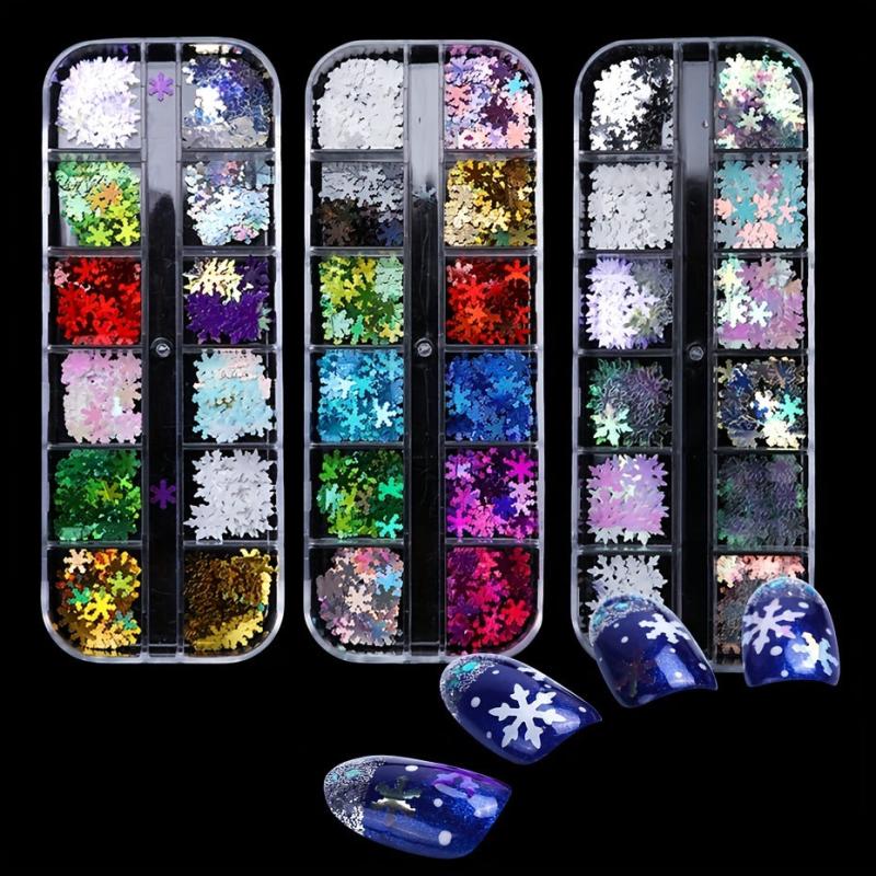 3D Christmas Snowflake Nail Art Sequins Laser Holographic Snowflake Nail Glitter