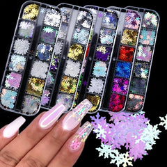 3D Christmas Snowflake Nail Art Sequins Laser Holographic Snowflake Nail Glitter