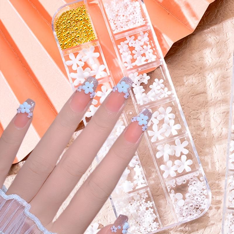 Flowers Nail Art Decorations Floral Pearl Beads Resin Nail Glitter
