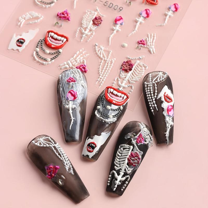 5D Embossed Halloween Nail Art Sticker Decals