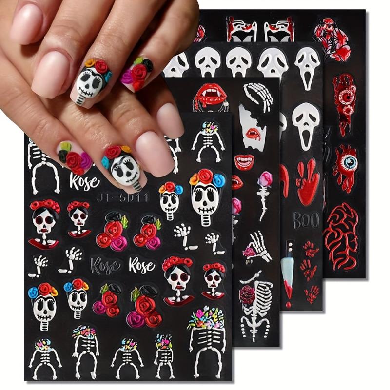 5D Embossed Halloween Nail Art Sticker Decals