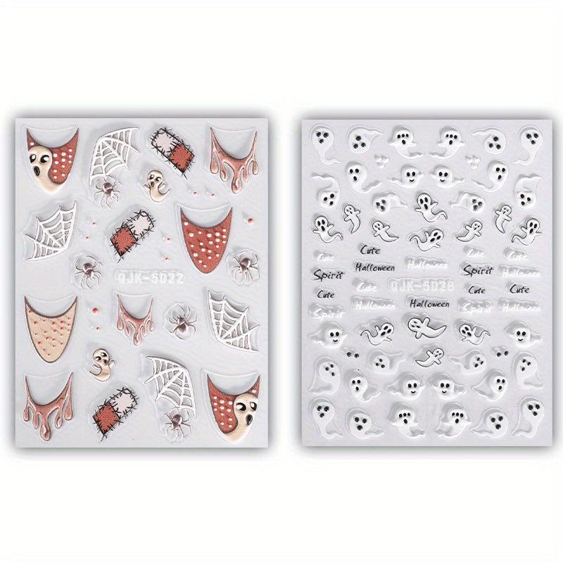 2pcs 5D Embossed Pink Halloween Nail Art Stickers