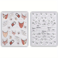 2pcs 5D Embossed Pink Halloween Nail Art Stickers
