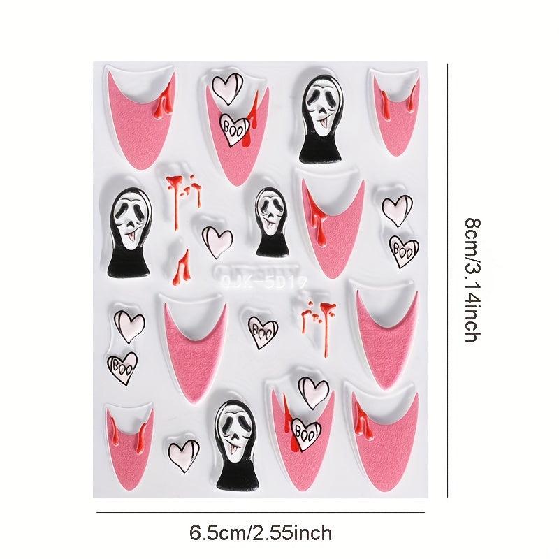 2pcs 5D Embossed Pink Halloween Nail Art Stickers