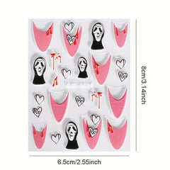 2pcs 5D Embossed Pink Halloween Nail Art Stickers