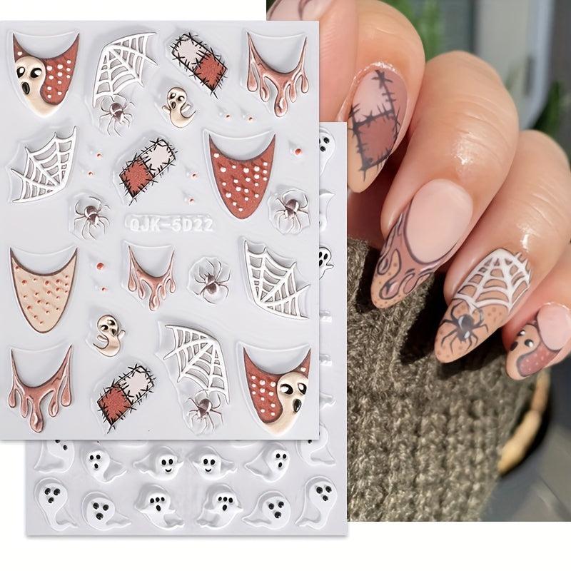 2pcs 5D Embossed Pink Halloween Nail Art Stickers