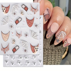 2pcs 5D Embossed Pink Halloween Nail Art Stickers