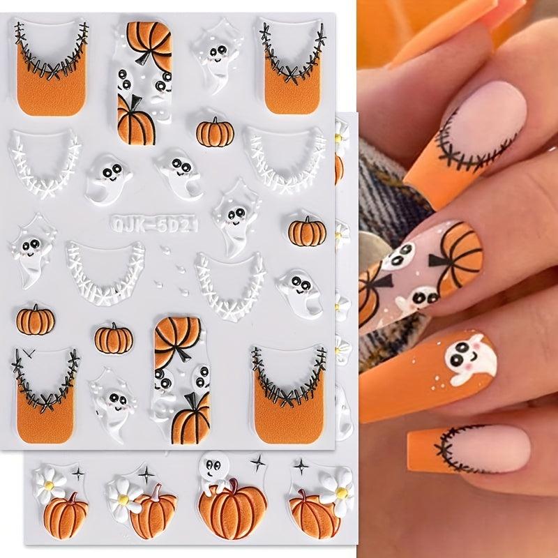 2pcs 5D Embossed Pink Halloween Nail Art Stickers
