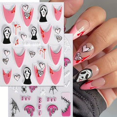 2pcs 5D Embossed Pink Halloween Nail Art Stickers