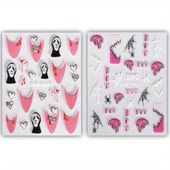 2pcs 5D Embossed Pink Halloween Nail Art Stickers