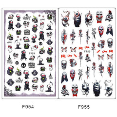2 Sheets Halloween Nail Art Stickers 3D Nail Decals