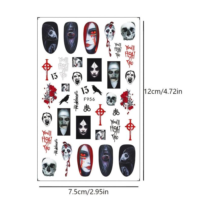 2 Sheets Halloween Nail Art Stickers 3D Nail Decals