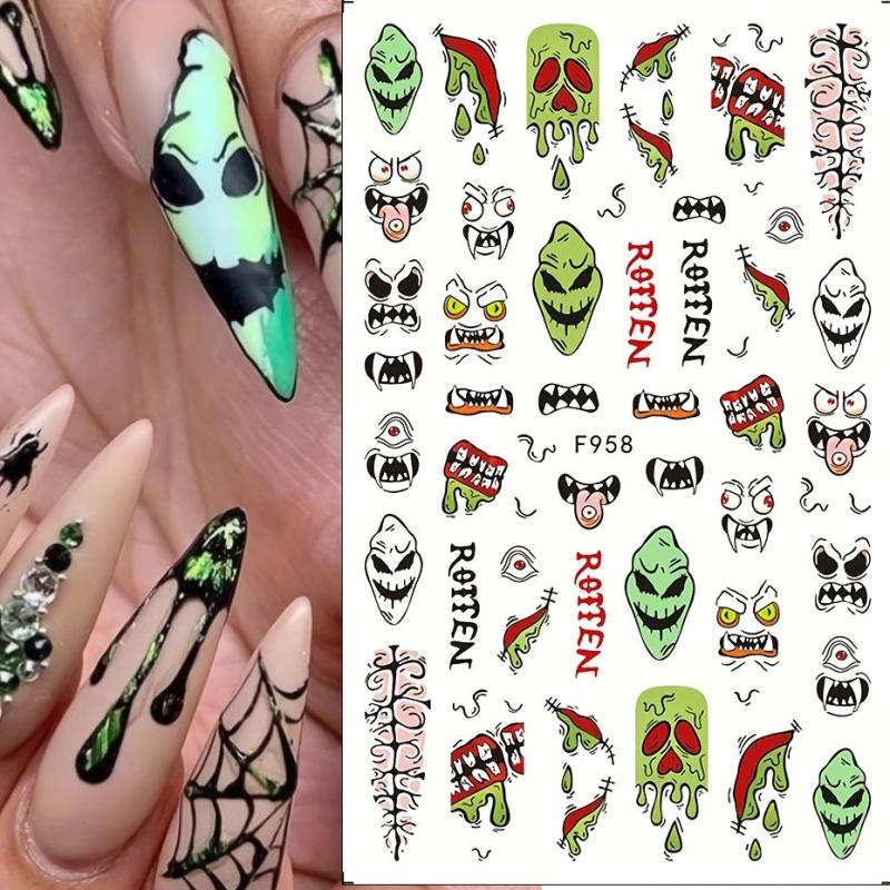 2 Sheets Halloween Nail Art Stickers 3D Nail Decals
