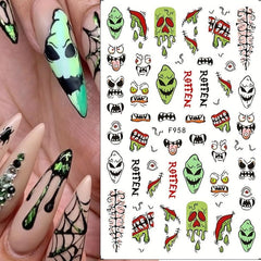 2 Sheets Halloween Nail Art Stickers 3D Nail Decals