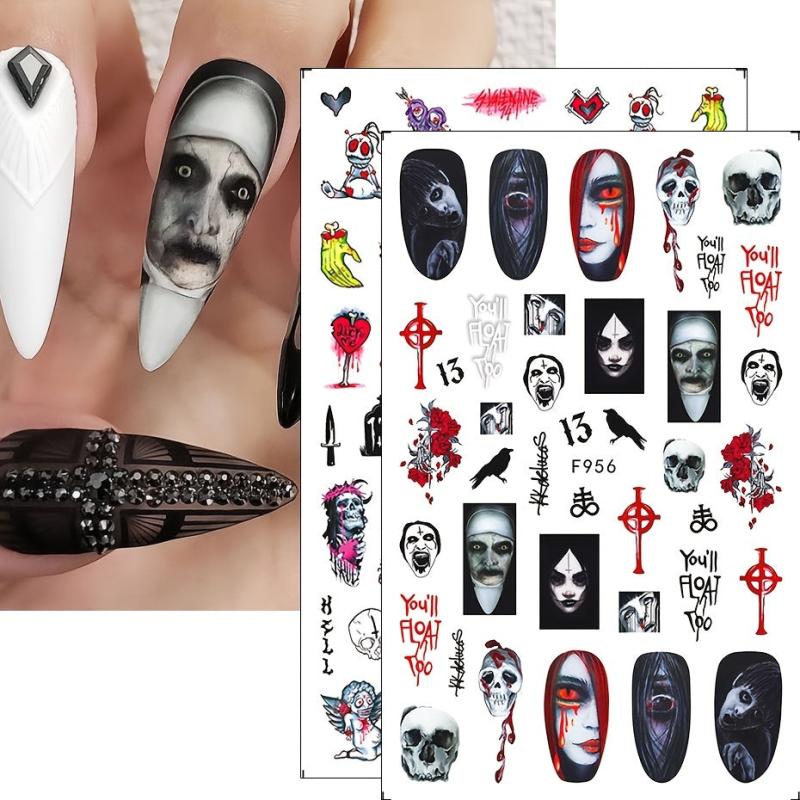 2 Sheets Halloween Nail Art Stickers 3D Nail Decals