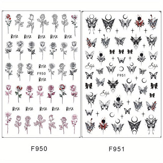 2 Sheets Halloween Nail Art Stickers 3D Nail Decals