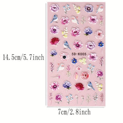 5D Embossed Nail Art Stickers - Rose Tulip Dreamcatcher Lace Flower Designs