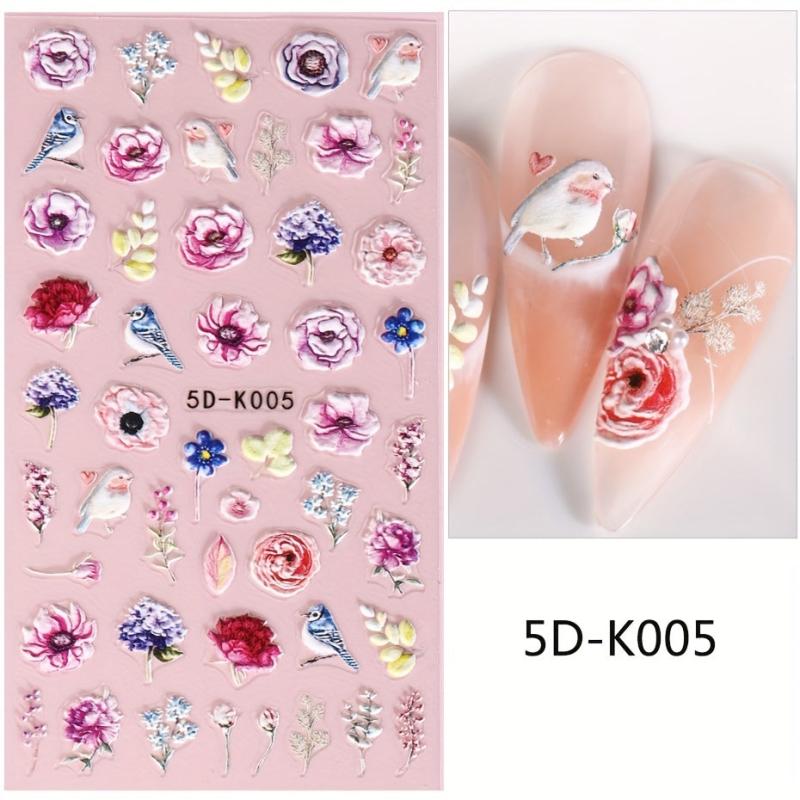 5D Embossed Nail Art Stickers - Rose Tulip Dreamcatcher Lace Flower Designs