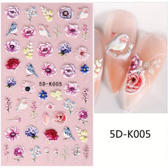 5D Embossed Nail Art Stickers - Rose Tulip Dreamcatcher Lace Flower Designs