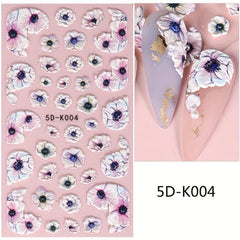 5D Embossed Nail Art Stickers - Rose Tulip Dreamcatcher Lace Flower Designs