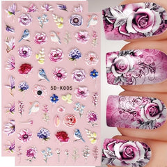 5D Embossed Nail Art Stickers - Rose Tulip Dreamcatcher Lace Flower Designs