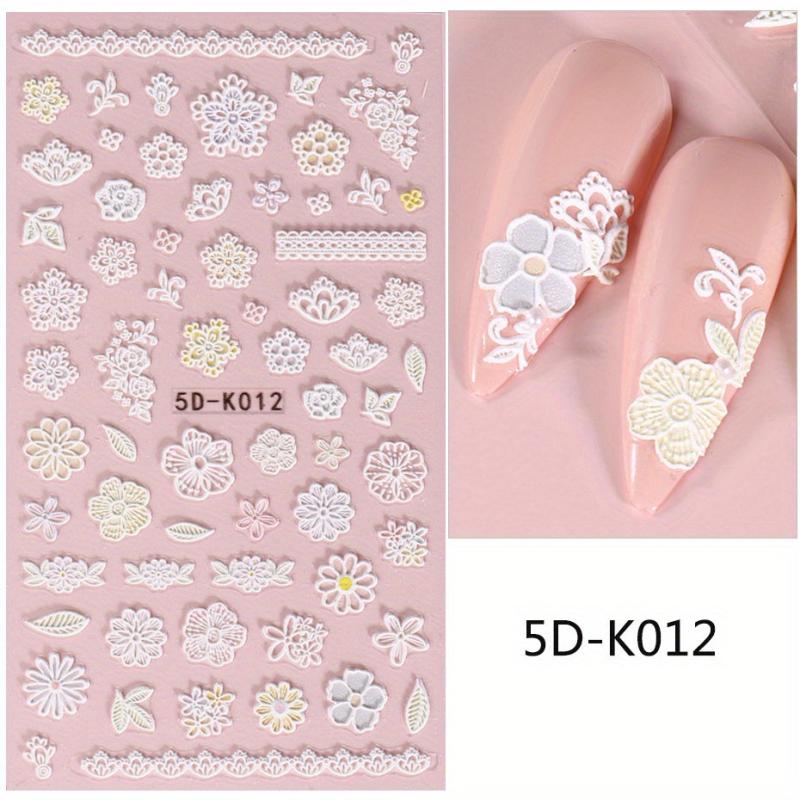 5D Embossed Nail Art Stickers - Rose Tulip Dreamcatcher Lace Flower Designs