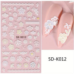 5D Embossed Nail Art Stickers - Rose Tulip Dreamcatcher Lace Flower Designs
