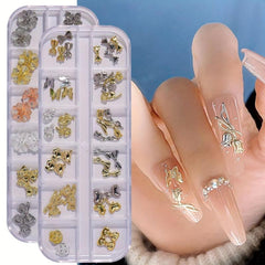 Butterfly Nail Charms with Diamonds and Bowknot Nail Art Jewelry