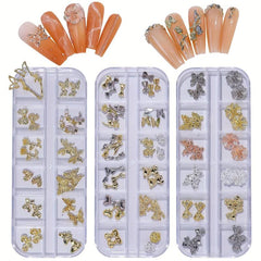 Butterfly Nail Charms with Diamonds and Bowknot Nail Art Jewelry