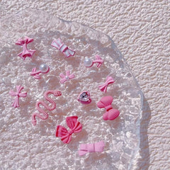 19pcs Pink Bear Bowknot Snake Heart Nail Charms