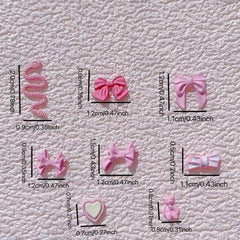 19pcs Pink Bear Bowknot Snake Heart Nail Charms