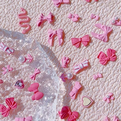 19pcs Pink Bear Bowknot Snake Heart Nail Charms