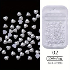 200pcs Heart Nail Art Charms Flatback Rhinestones for DIY Nail Salons