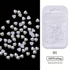 200pcs Heart Nail Art Charms Flatback Rhinestones for DIY Nail Salons
