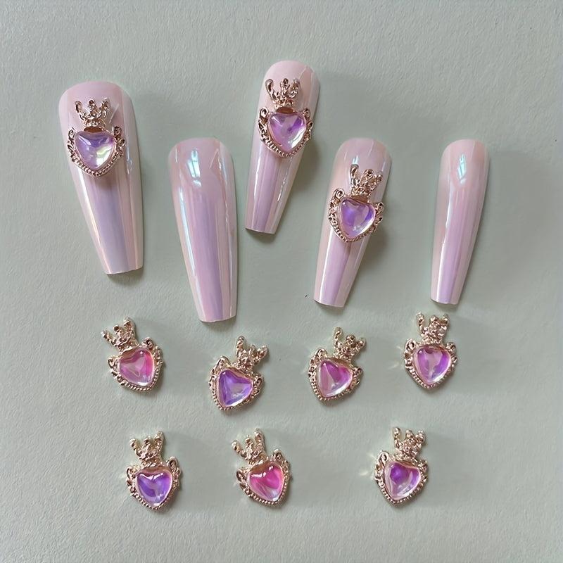 Crown Heart Nail Charms 3D Nail Art Alloy Jewels Nail Rhinestone Crystal