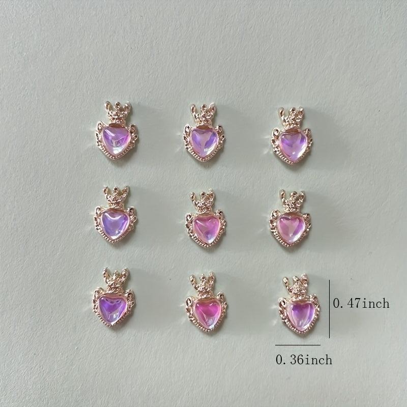 Crown Heart Nail Charms 3D Nail Art Alloy Jewels Nail Rhinestone Crystal