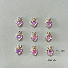 Crown Heart Nail Charms 3D Nail Art Alloy Jewels Nail Rhinestone Crystal