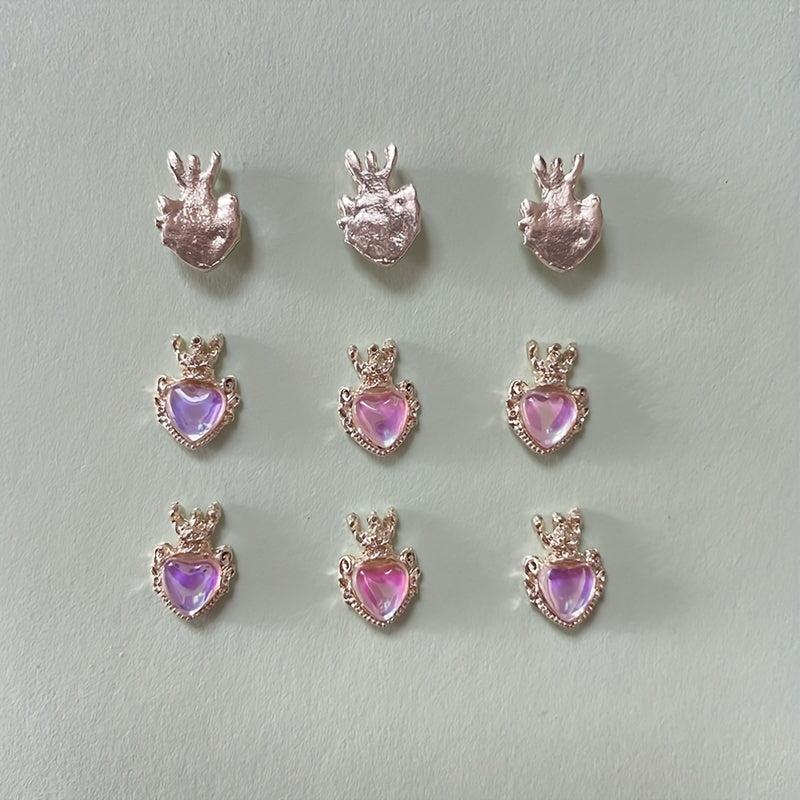 Crown Heart Nail Charms 3D Nail Art Alloy Jewels Nail Rhinestone Crystal