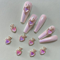 Crown Heart Nail Charms 3D Nail Art Alloy Jewels Nail Rhinestone Crystal