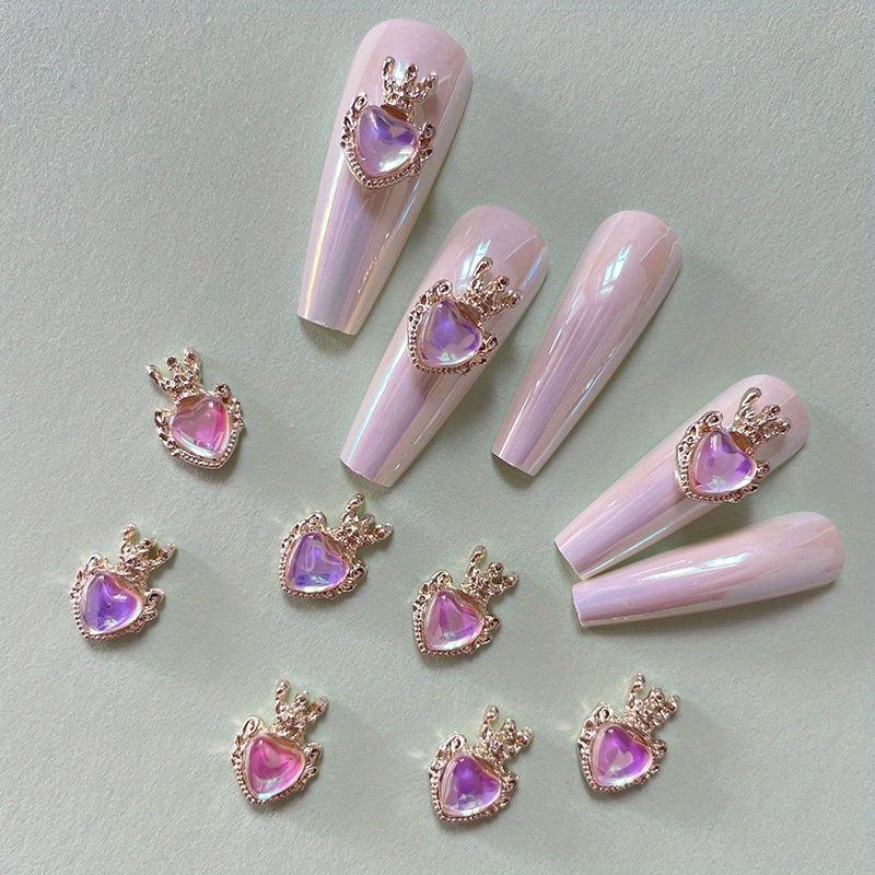 Crown Heart Nail Charms 3D Nail Art Alloy Jewels Nail Rhinestone Crystal