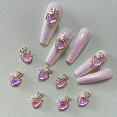 Crown Heart Nail Charms 3D Nail Art Alloy Jewels Nail Rhinestone Crystal