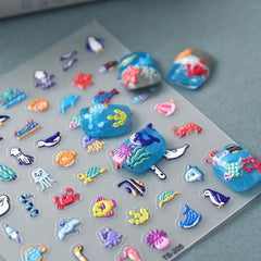 Summer Nail Art Stickers Decals 5D Embossed Starfish Shell Nail Decals