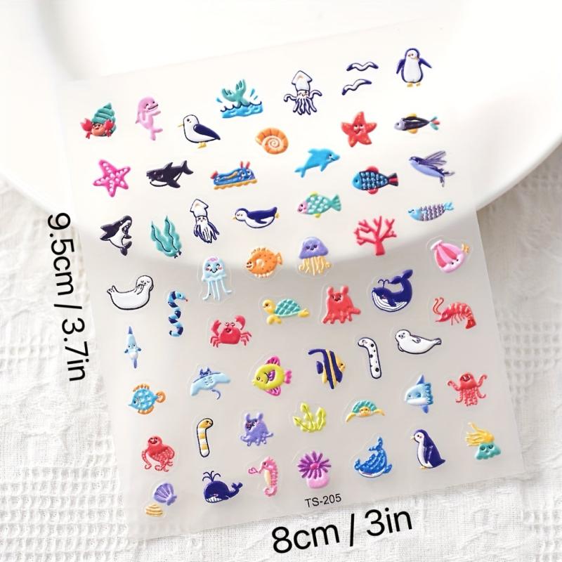 Summer Nail Art Stickers Decals 5D Embossed Starfish Shell Nail Decals